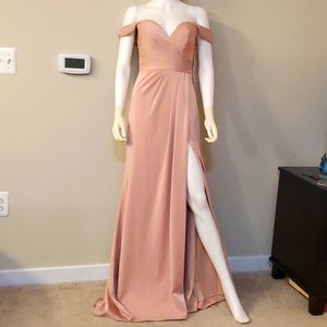 Anny Lee pale pink floor length off the shoulder gown, S, NWT